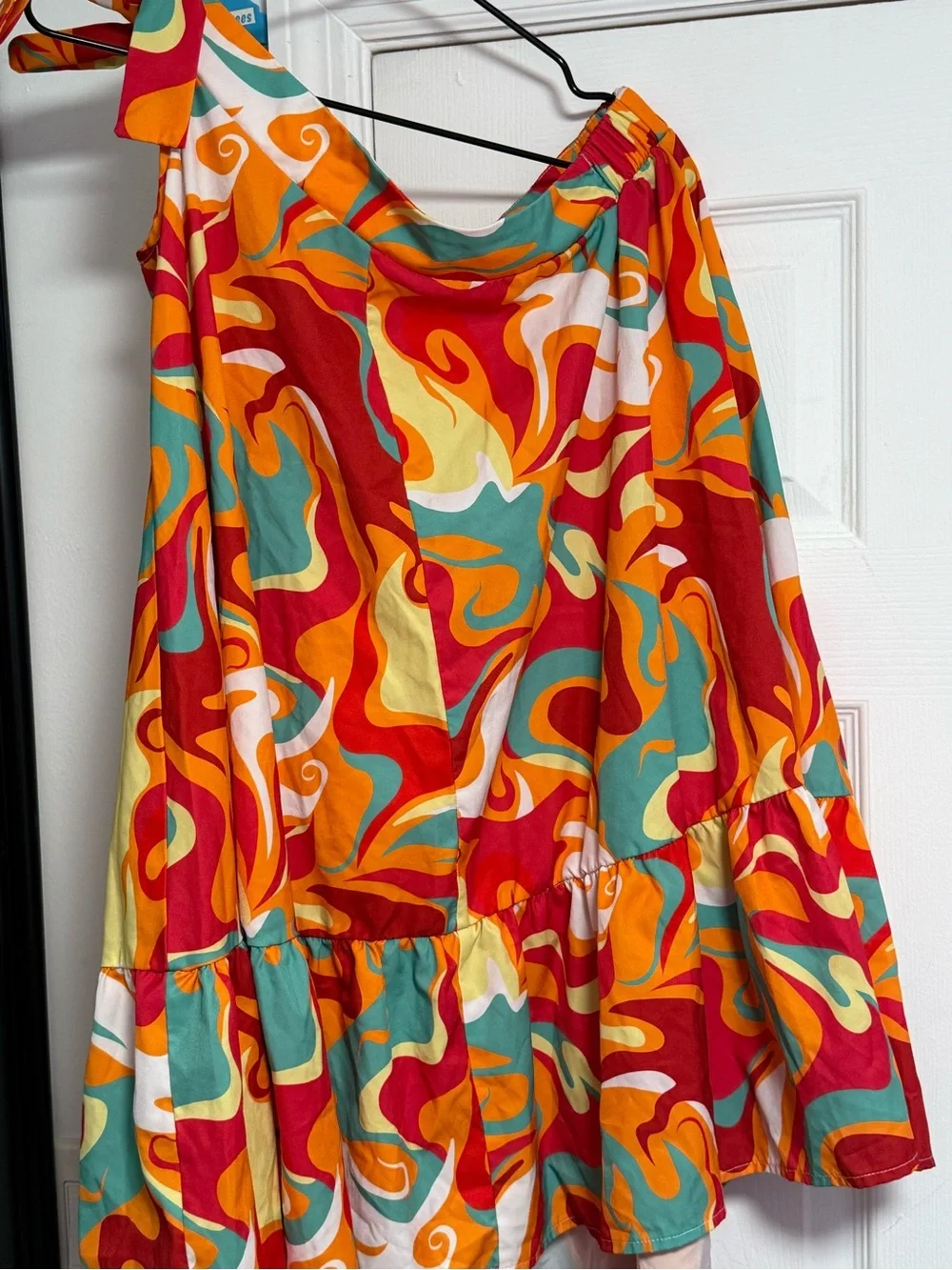 SHEIN Neon Swirl One-Shoulder Sundress in Pink, Green, Yellow, Orange